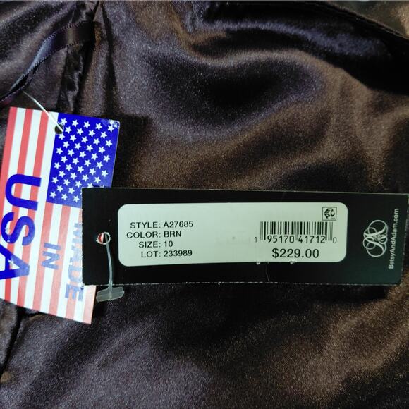 Betsy & Adam Formal Evening Gown Women Size 10 Brown Satin Halter Neck Dress - Picture 11 of 13